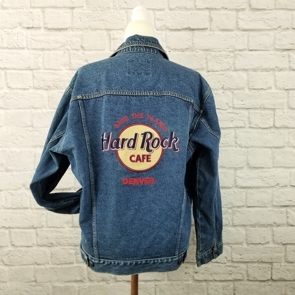 Hard Rock Cafe Denver vintage dark denim classic trucker jacket size S - Picture 2 of 9